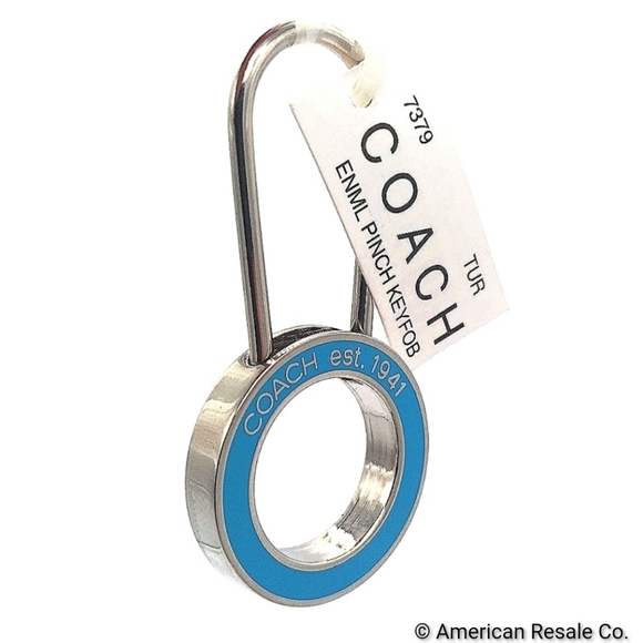 NWT COACH Vintage Sky Blue Enamel Pinch Lock Locket Keychain FOB purse charm - Picture 1 of 9